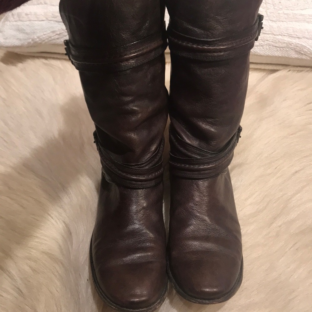 Frye Buckle Slouch Boots with Piping Detail